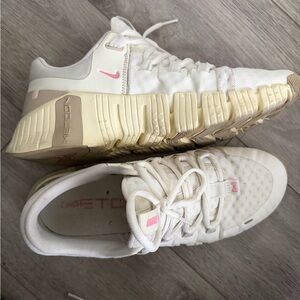 Nike White and Beige Metcon Sneakers